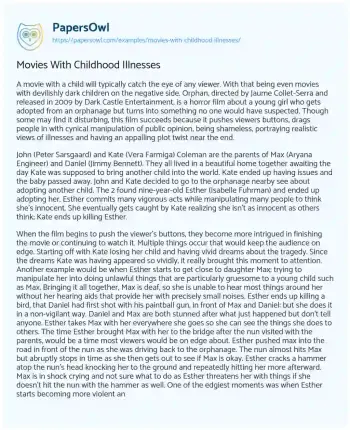 Essay on Movies with Childhood Illnesses