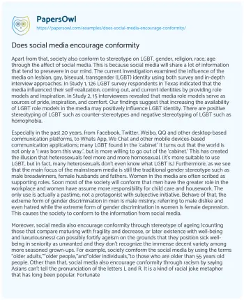 Essay on Does Social Media Encourage Conformity