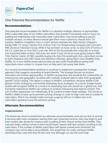 Essay on One Potential Recommendation for Netflix