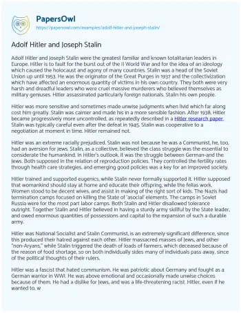 Essay on Adolf Hitler and Joseph Stalin