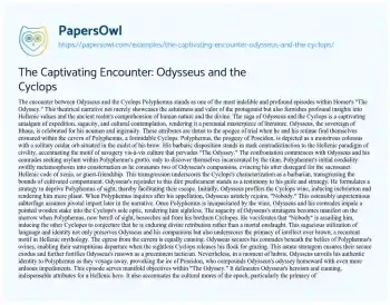 Essay on The Captivating Encounter: Odysseus and the Cyclops