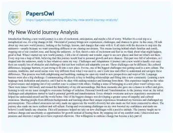 Essay on My New World Journey Analysis