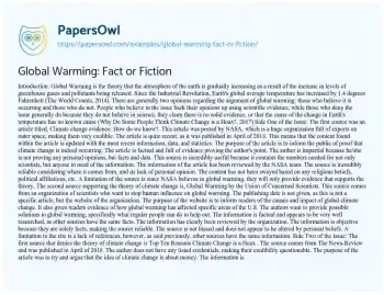 Essay on Global Warming: Fact or Fiction