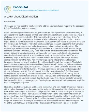 Essay on A Letter about Discrimination