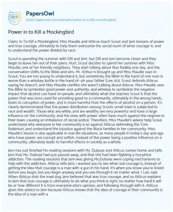 Essay on Power in to Kill a Mockingbird