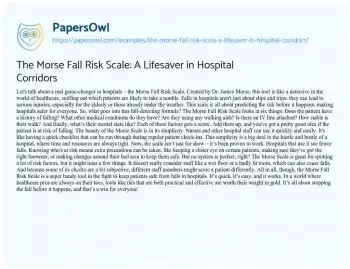 Essay on The Morse Fall Risk Scale: a Lifesaver in Hospital Corridors