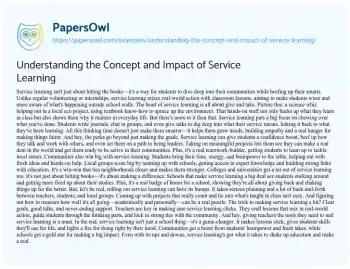 Essay on Understanding the Concept and Impact of Service Learning