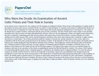 Essay on Who were the Druids: an Examination of Ancient Celtic Priests and their Role in Society