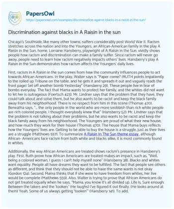 Essay on Discrimination against Blacks in a Raisin in the Sun