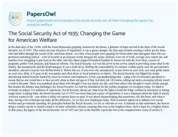 Essay on The Social Security Act of 1935: Changing the Game for American Welfare