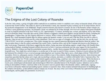 Essay on The Enigma of the Lost Colony of Roanoke