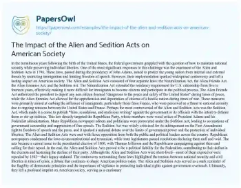 Essay on The Impact of the Alien and Sedition Acts on American Society