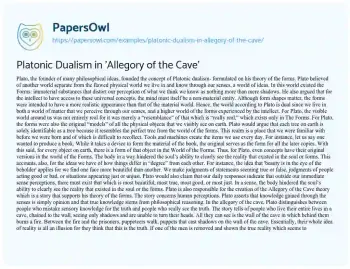 Essay on Platonic Dualism in ‘Allegory of the Cave’