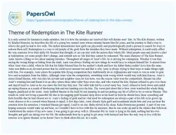 Essay on Theme of Redemption in the Kite Runner