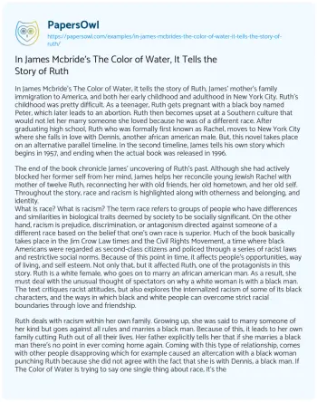 Essay on In James Mcbride’s the Color of Water, it Tells the Story of Ruth