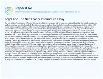 Essay on Legal and the Nco Leader Informative Essay