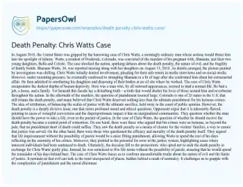 Essay on Death Penalty: Chris Watts Case