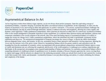 Essay on Asymmetrical Balance in Art