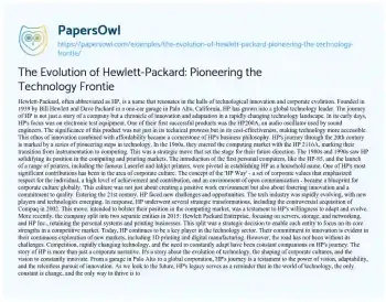 Essay on The Evolution of Hewlett-Packard: Pioneering the Technology Frontie