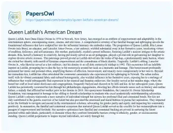 Essay on Queen Latifah’s American Dream