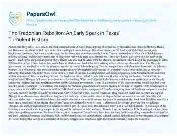 Essay on The Fredonian Rebellion: an Early Spark in Texas’ Turbulent History