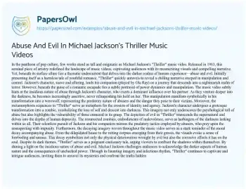 Essay on Abuse and Evil in Michael Jackson’s Thriller Music Videos