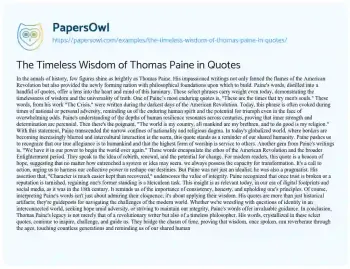 Essay on The Timeless Wisdom of Thomas Paine in Quotes