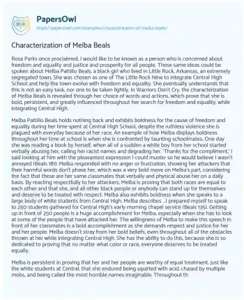 Essay on Characterization of Melba Beals