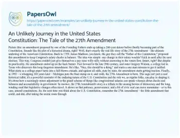 Essay on An Unlikely Journey in the United States Constitution: the Tale of the 27th Amendment