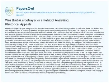 Essay on Was Brutus a Betrayer or a Patriot? Analyzing Rhetorical Appeals