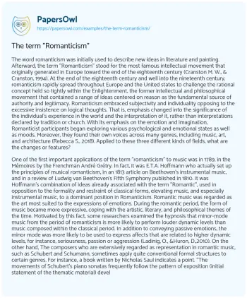 Essay on The Term “Romanticism”