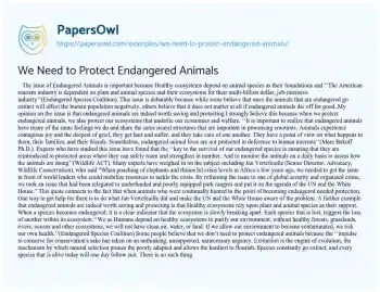 Essay on We Need to Protect Endangered Animals