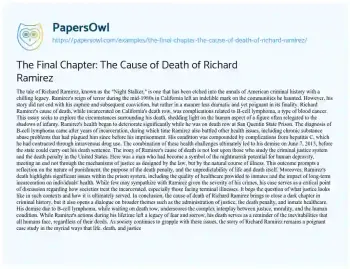 Essay on The Final Chapter: the Cause of Death of Richard Ramirez