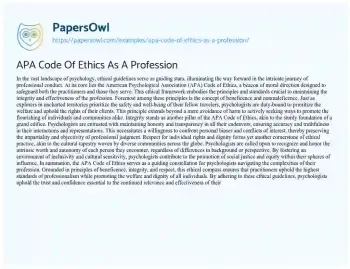 Essay on APA Code of Ethics as a Profession