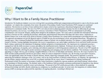 Essay on Why i Want to be a Family Nurse Practitioner