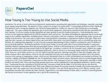 Essay on How Young is too Young to Use Social Media