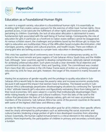 Essay on Education as a Foundational Human Right