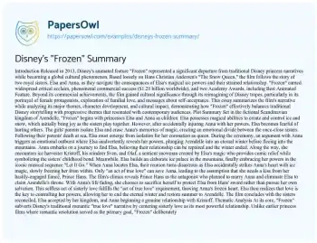Essay on Disney’s “Frozen” Summary