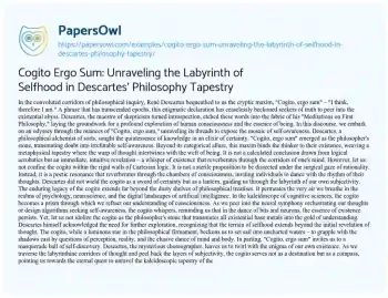 Essay on Cogito Ergo Sum: Unraveling the Labyrinth of Selfhood in Descartes’ Philosophy Tapestry