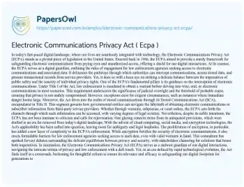 Essay on Electronic Communications Privacy Act ( Ecpa )