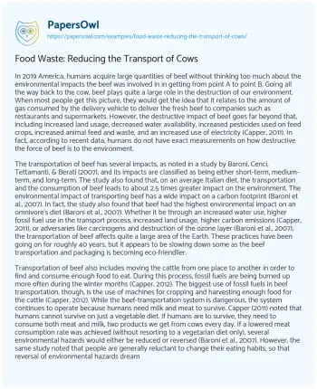 Essay on Food Waste: Reducing the Transport of Cows