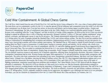 Essay on Cold War Containment: a Global Chess Game