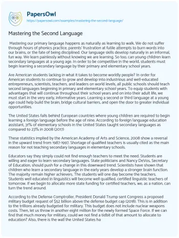 Essay on Mastering the Second Language