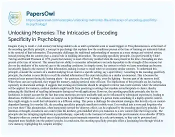 Essay on Unlocking Memories: the Intricacies of Encoding Specificity in Psychology