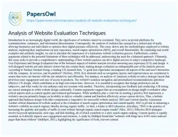 Essay on Analysis of Website Evaluation Techniques