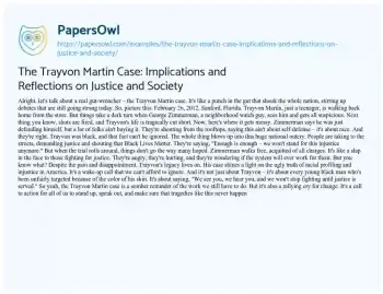 Essay on The Trayvon Martin Case: Implications and Reflections on Justice and Society