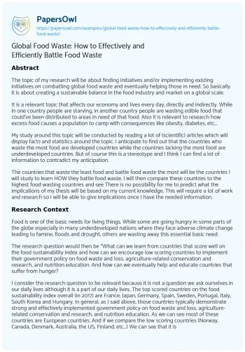 Essay on Global Food Waste: how to Effectively and Efficiently Battle Food Waste