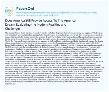 Essay on Does America Still Provide Access to the American Dream: Evaluating the Modern Realities and Challenges