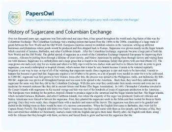 Essay on History of Sugarcane and Columbian Exchange