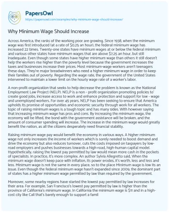 Essay on Why Minimum Wage should Increase